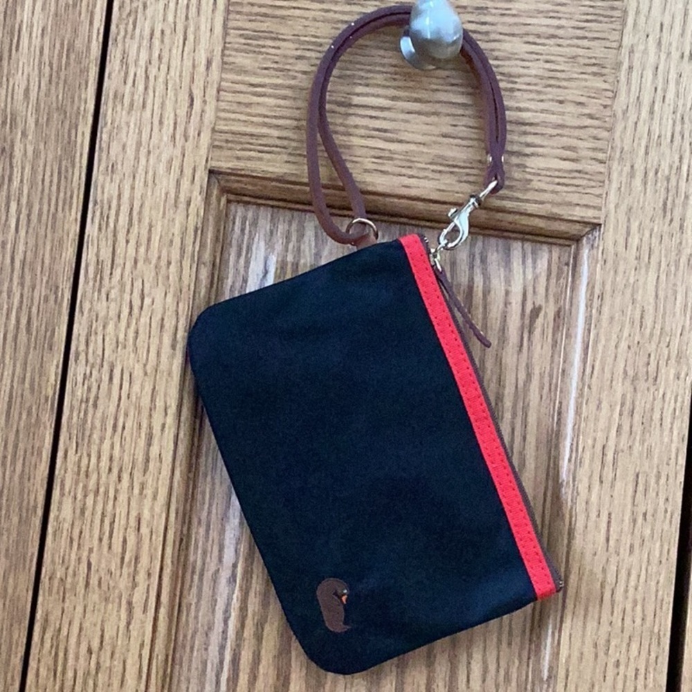 Dooney & Bourke black, red and purple nylon clutch, wristlet, zipper pouch